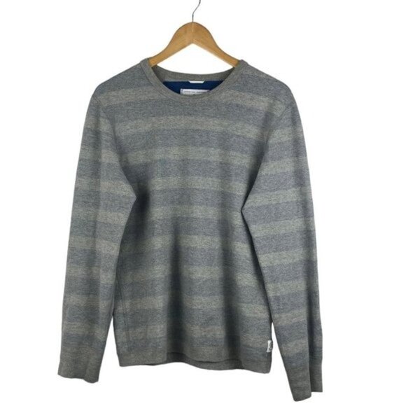 Reigning Champ Men's Grey Blue Reversible Striped Crewneck Sweatshirt US S - Picture 1 of 10